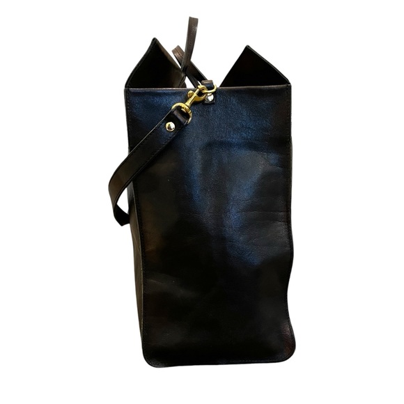 Clare V. Simple Tote Metallic Leather Contrast Racing Stripe Trim Shoulder Tote - Picture 4 of 11